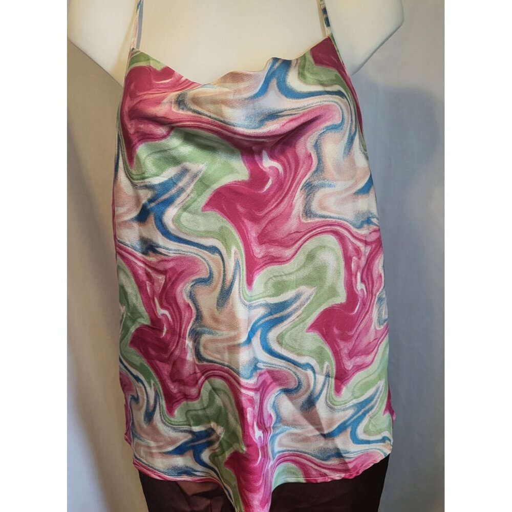 Anthropologie Pleione Tank Blouse  Size Large Pink & Green NWT